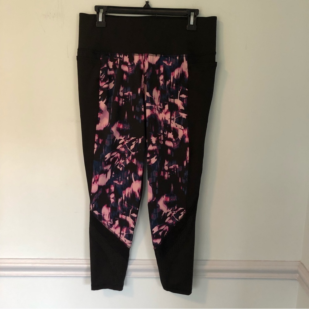 LIVI Active Black Pink & Purple Tie-Dye Spliced Leggings Size 14/16